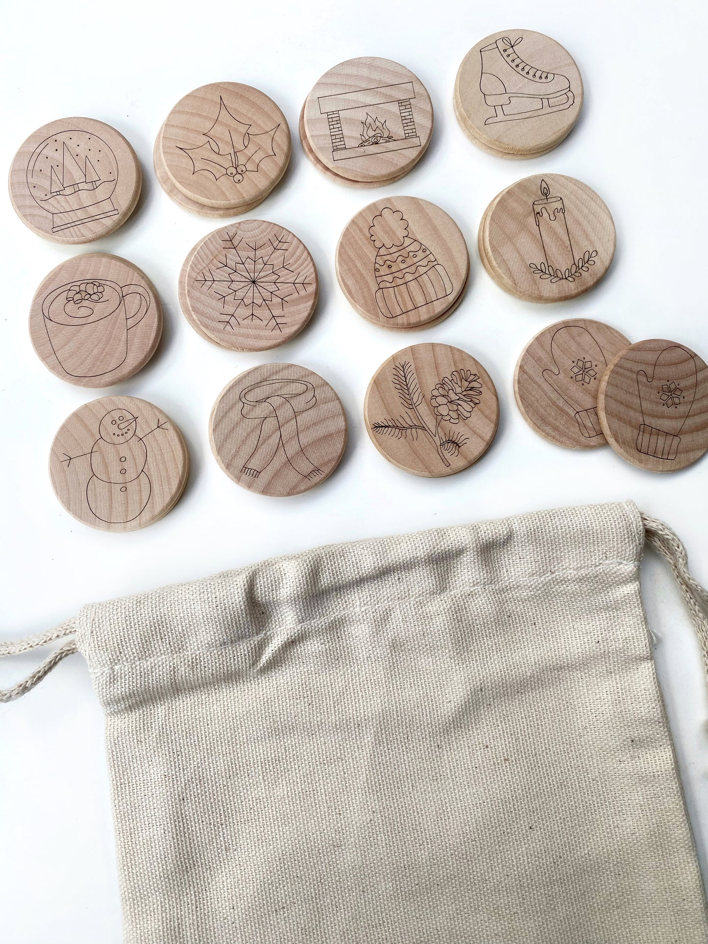 Winter Wooden Disc Matching Game