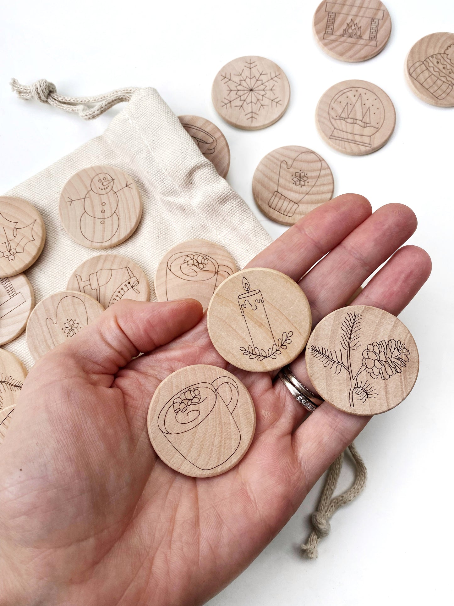 Winter Wooden Disc Matching Game