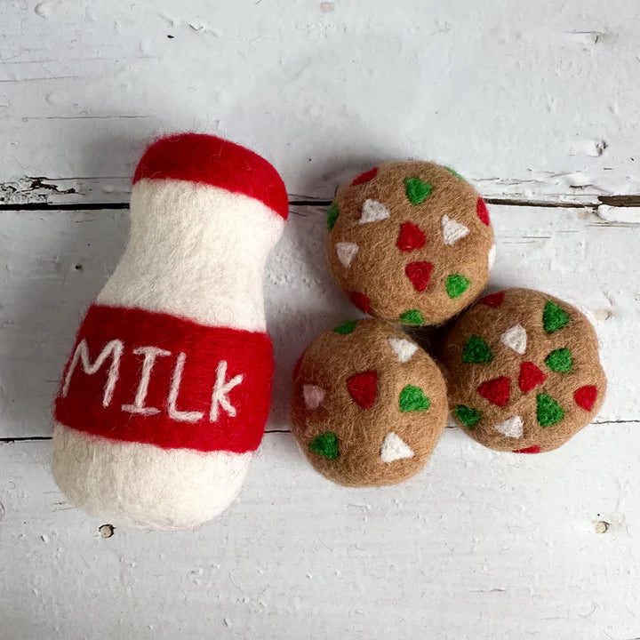 Felted Wool Milk Bottles and Cookies Set