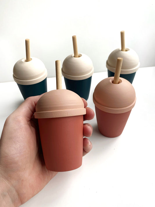 Pretend Play Kitchen Wooden Coffee Cup with Straw